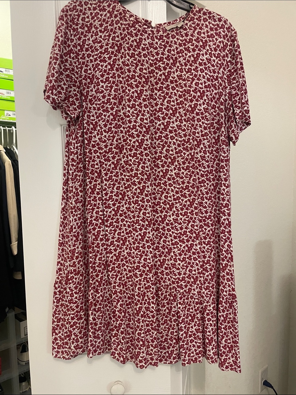 LOFT Burgundy and White Floral Casual Swing Dress